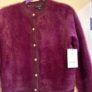 NWT Calligraphie Fuzzy Purple Buttoned Up Sweater